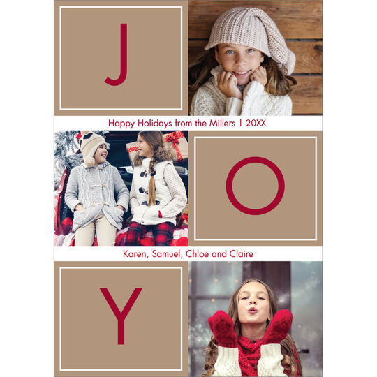 Tan Joy Blocks Holiday Photo Cards